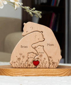 Personalized Wooden Bear Family Puzzle - Hugging Bear Floral Version, Mother's & Father's Day