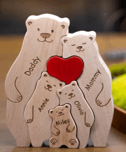 Personalized Wooden Bear Puzzle - Family Name Puzzle, Unique Home Decor for Dad and Mum