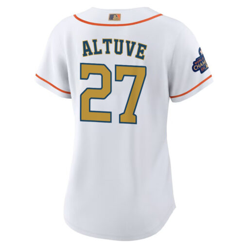 Jose Altuve 27 Houston Astros 2023 Gold Collection Women Jersey - White/Gold - Image 3