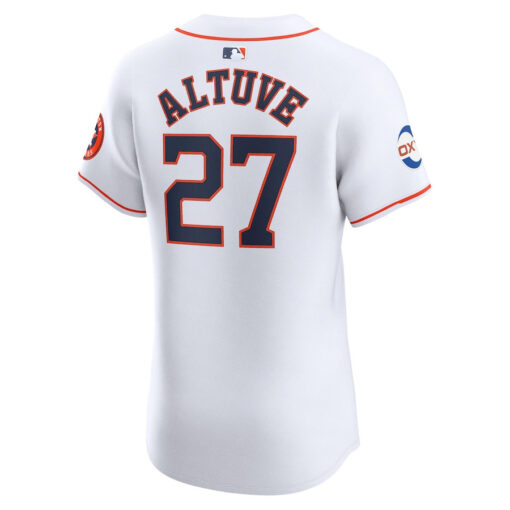 Jose Altuve 27 Houston Astros Home Elite Sponsor Patch Player Men Jersey - White - Image 3
