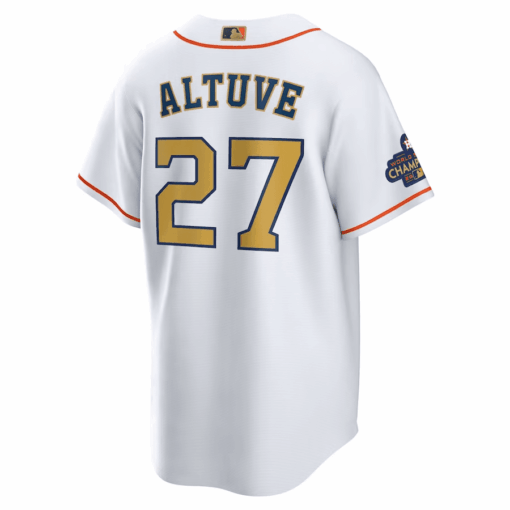 Jose Altuve 27 Houston Astros White/Gold 2023 Gold Collection Men Jersey - Image 3