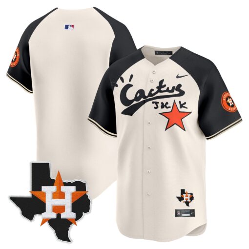 Justin Verlander 35 Houston Astros Cactus Jack Houston Patch Limited Jersey - Men, Cream Alternate  - Image 2