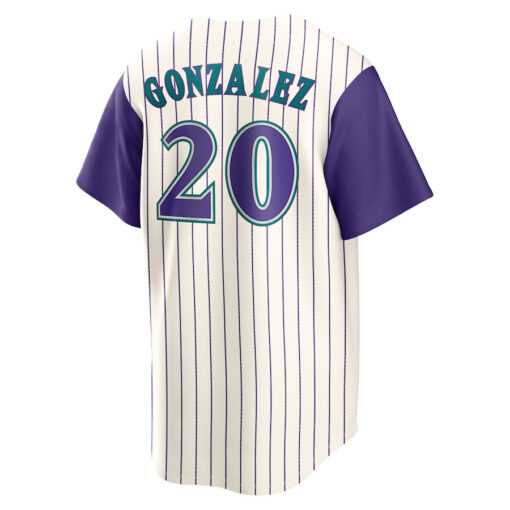Luis Gonzalez 20 Arizona Diamondbacks Alternate Cooperstown Collection Men Jersey - Cream/Purple - Image 3