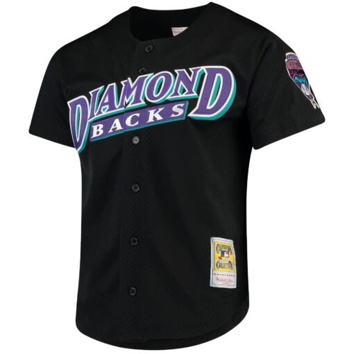 Men's Arizona Diamondbacks Randy Johnson Mitchell & Ness Black Cooperstown Collection Mesh Batting Practice Button-Up Jersey - Image 2