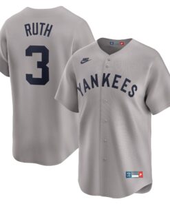 Men's New York Yankees Babe Ruth Gray Throwback Cooperstown Collection Limited Jersey