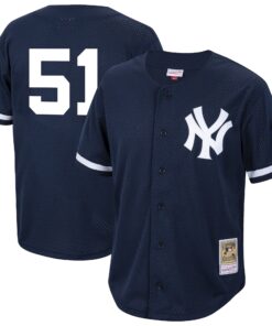 Men's New York Yankees Bernie Williams Mitchell & Ness Navy Cooperstown Collection Mesh Batting Practice Button-Up Jersey
