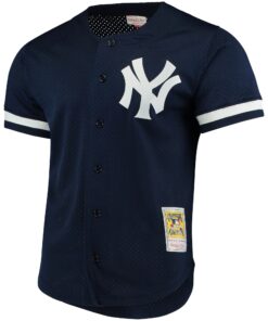 Alternative view of Men's New York Yankees Bernie Williams Mitchell & Ness Navy Cooperstown Collection Mesh Batting Practice Button-Up Jersey