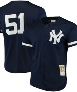 Men's New York Yankees Bernie Williams Mitchell & Ness Navy Cooperstown Collection Mesh Batting Practice Button-Up Jersey