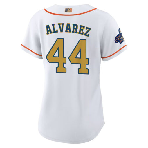 Yordan Alvarez 44 Houston Astros 2023 Gold Collection Women Jersey - White/Gold - Image 3