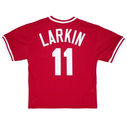 Youth Cincinnati Reds Barry Larkin Mitchell & Ness Red Cooperstown Collection Mesh Batting Practice Jersey - Image 3
