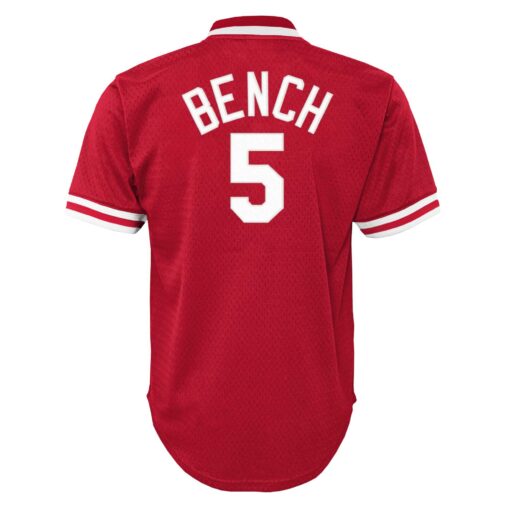 Youth Cincinnati Reds Johnny Bench Mitchell & Ness Red Cooperstown Collection Mesh Batting Practice Jersey - Image 3