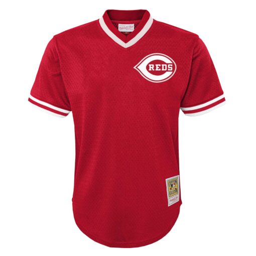 Youth Cincinnati Reds Johnny Bench Mitchell & Ness Red Cooperstown Collection Mesh Batting Practice Jersey - Image 2