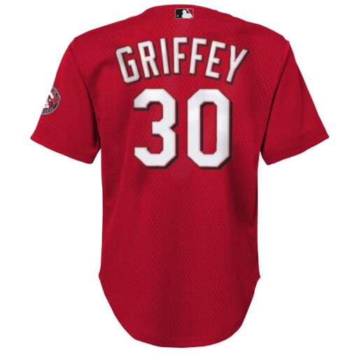 Youth Cincinnati Reds Ken Griffey Jr. Mitchell & Ness Red Cooperstown Collection Mesh Batting Practice Jersey - Image 3