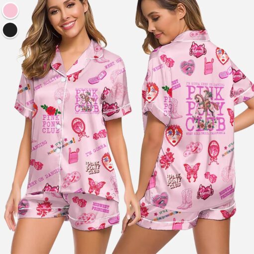 Pink Pony Club Satin Pajamas Set, I'm Gonna Keep On Dancing PJS, Sapphic Lesbian Pride Music Pajamas - Image 6