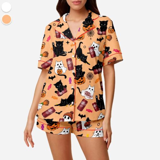 Halloween Dr Pepper Satin Pajamas Set, Coquette Halloween, Dr Pepper Lovers Sleepwear - Image 2