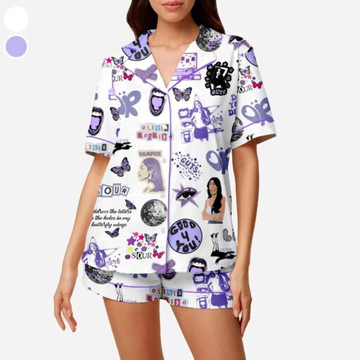 Olivia Rodrigo Tour Satin Pajamas Set, Olivia Rodrigo Shirt, Cute Olivia Rodrigo Pajamas - Image 2
