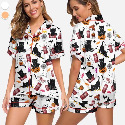 Halloween Dr Pepper Satin Pajamas Set, Coquette Halloween, Dr Pepper Lovers Sleepwear - Image 5