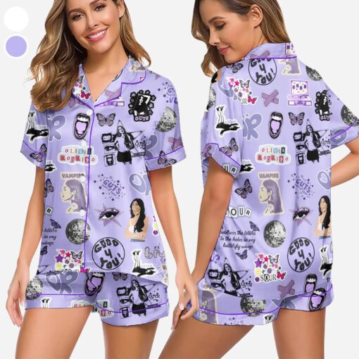 Olivia Rodrigo Tour Satin Pajamas Set, Olivia Rodrigo Shirt, Cute Olivia Rodrigo Pajamas - Image 5