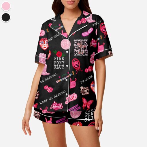 Pink Pony Club Satin Pajamas Set, I'm Gonna Keep On Dancing PJS, Sapphic Lesbian Pride Music Pajamas - Image 2