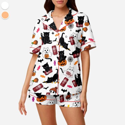 Halloween Dr Pepper Satin Pajamas Set, Coquette Halloween, Dr Pepper Lovers Sleepwear - Image 4