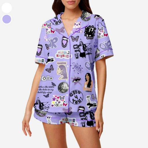 Olivia Rodrigo Tour Satin Pajamas Set, Olivia Rodrigo Shirt, Cute Olivia Rodrigo Pajamas - Image 4