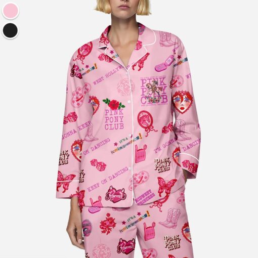 Pink Pony Club Satin Pajamas Set, I'm Gonna Keep On Dancing PJS, Sapphic Lesbian Pride Music Pajamas - Image 7