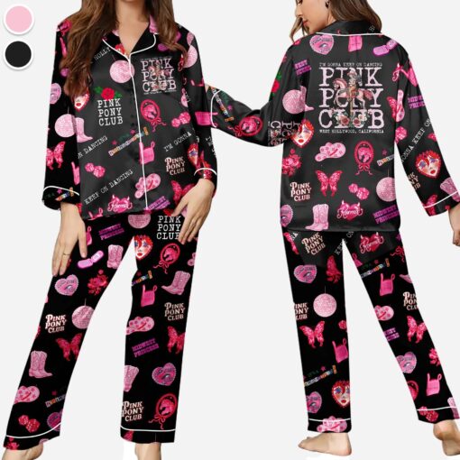 Pink Pony Club Satin Pajamas Set, I'm Gonna Keep On Dancing PJS, Sapphic Lesbian Pride Music Pajamas - Image 4