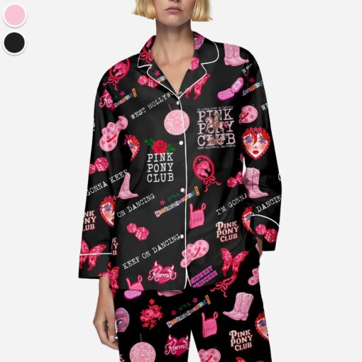 Pink Pony Club Satin Pajamas Set, I'm Gonna Keep On Dancing PJS, Sapphic Lesbian Pride Music Pajamas - Image 3