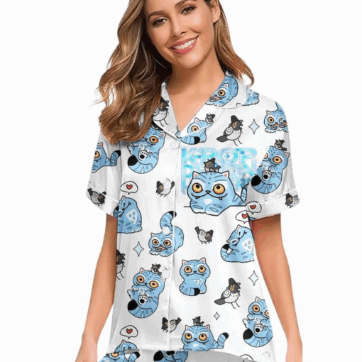 Kpop Demon Hunters Tiger Satin Pajama Set, Derpy the Tiger & Bird Sleepwear - Image 2
