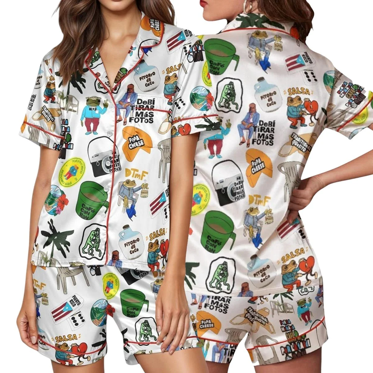 Bunny DTMF Satin Pajama Set for Women – Funny Graphic Print Satin Sleepwear