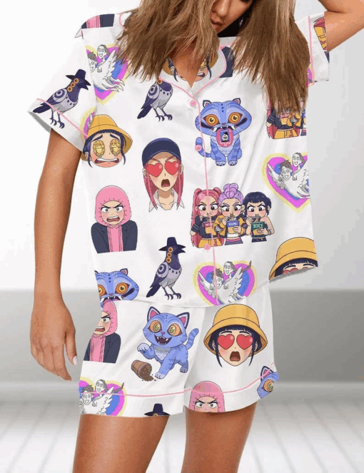 Kpop Huntrix Satin Pajamas Set, Kpop Demon Hunters Short Pajamas, Kpop Huntrix Pin, Huntrix Women Pajamas - Image 4