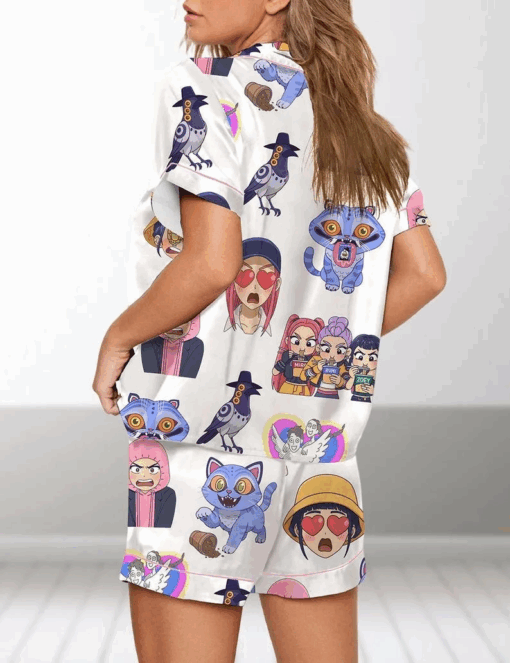 Kpop Huntrix Satin Pajamas Set, Kpop Demon Hunters Short Pajamas, Kpop Huntrix Pin, Huntrix Women Pajamas - Image 2