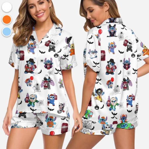 Halloween Dr Pepper Stitch Satin Pajamas Set, Halloween Silk Pajamas, Womenswear - Image 7