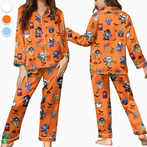 Halloween Dr Pepper Stitch Satin Pajamas Set, Halloween Silk Pajamas, Womenswear - Image 3