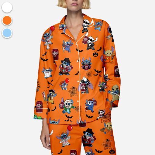 Halloween Dr Pepper Stitch Satin Pajamas Set, Halloween Silk Pajamas, Womenswear - Image 2