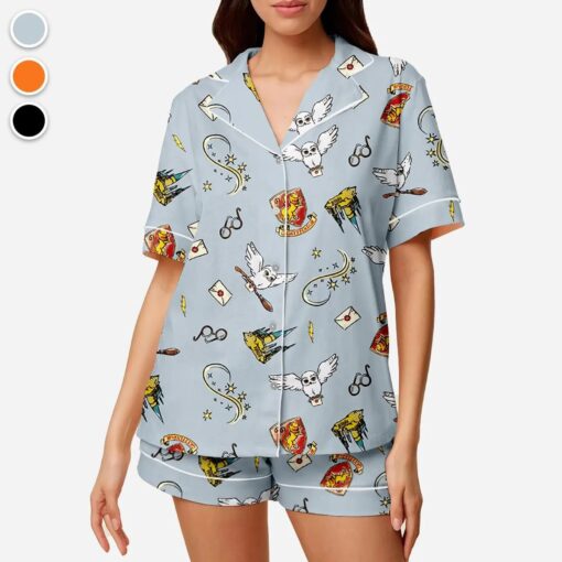 Halloween Wizard Magic Satin Pajama Set, Cute Owl Sleepwear, Witch Theme Homewear - Image 3