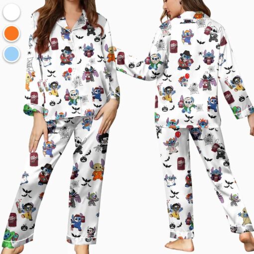 Halloween Dr Pepper Stitch Satin Pajamas Set, Halloween Silk Pajamas, Womenswear - Image 9