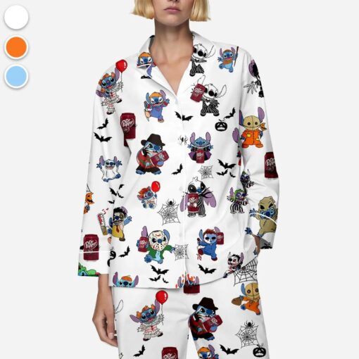 Halloween Dr Pepper Stitch Satin Pajamas Set, Halloween Silk Pajamas, Womenswear - Image 8
