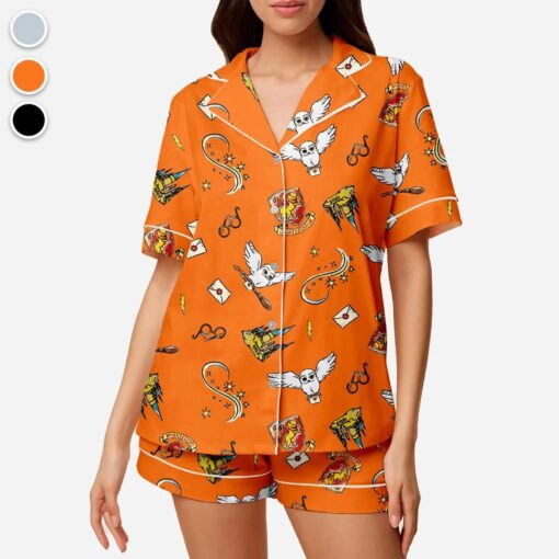 Halloween Wizard Magic Satin Pajama Set, Cute Owl Sleepwear, Witch Theme Homewear - Image 5