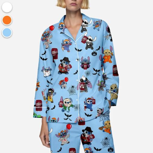 Halloween Dr Pepper Stitch Satin Pajamas Set, Halloween Silk Pajamas, Womenswear - Image 4