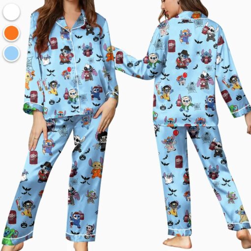Halloween Dr Pepper Stitch Satin Pajamas Set, Halloween Silk Pajamas, Womenswear - Image 5