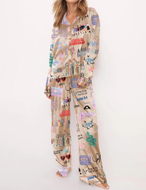 Music Artists Tour Satin Pajama Set For Women - Image 2
