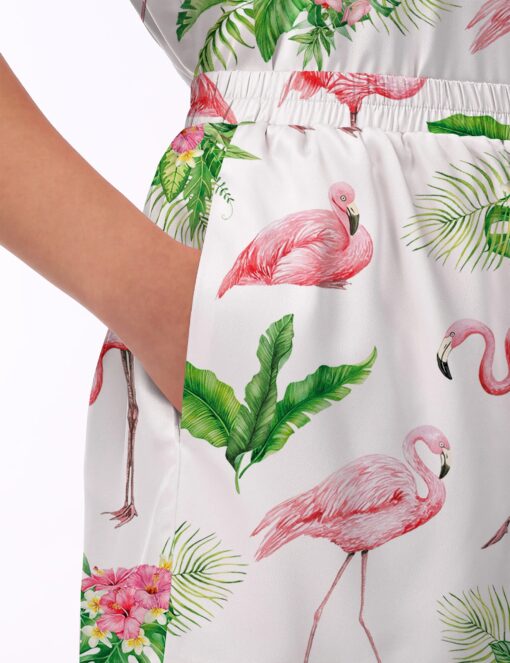 Watercolor Flamingo Silky Satin Pajama Set For Women - Image 5