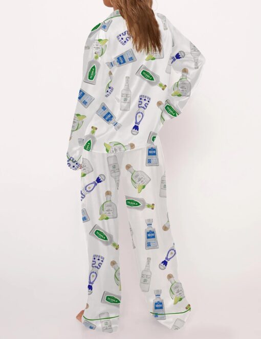 Tequila Bottle Satin Pajama Set For Women - Without Chest Pocket With Bottom Pockets - Image 9