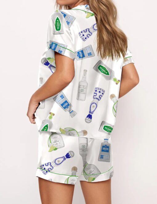 Tequila Bottle Satin Pajama Set For Women - Without Chest Pocket With Bottom Pockets - Image 8