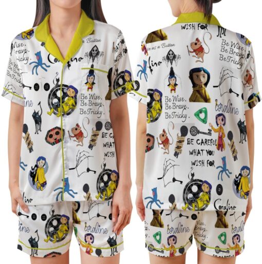 Halloween Coraline Satin Pajamas Set, Coraline Movie Pajamas Set - Image 4