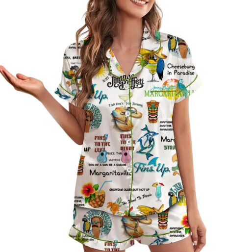 Jimmy Buffett In Memory Of Jimmy Buffett Satin Pajamas Set For Women - Image 3