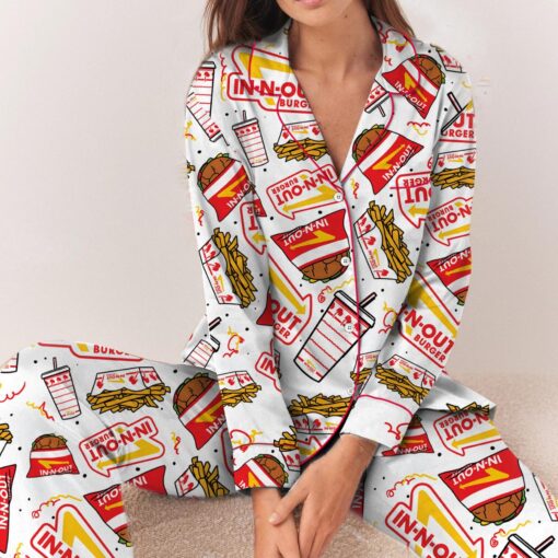 In-N-Out Burger Print Satin Pajama Set - Image 4