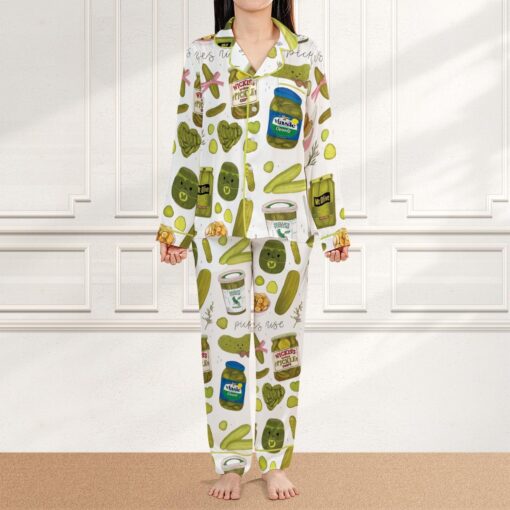 Coquette Pickle Girl Silky Satin Pajama Set, Satin Pajamas For Women - Image 4
