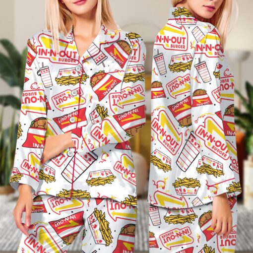 In-N-Out Burger Print Satin Pajama Set - Image 5